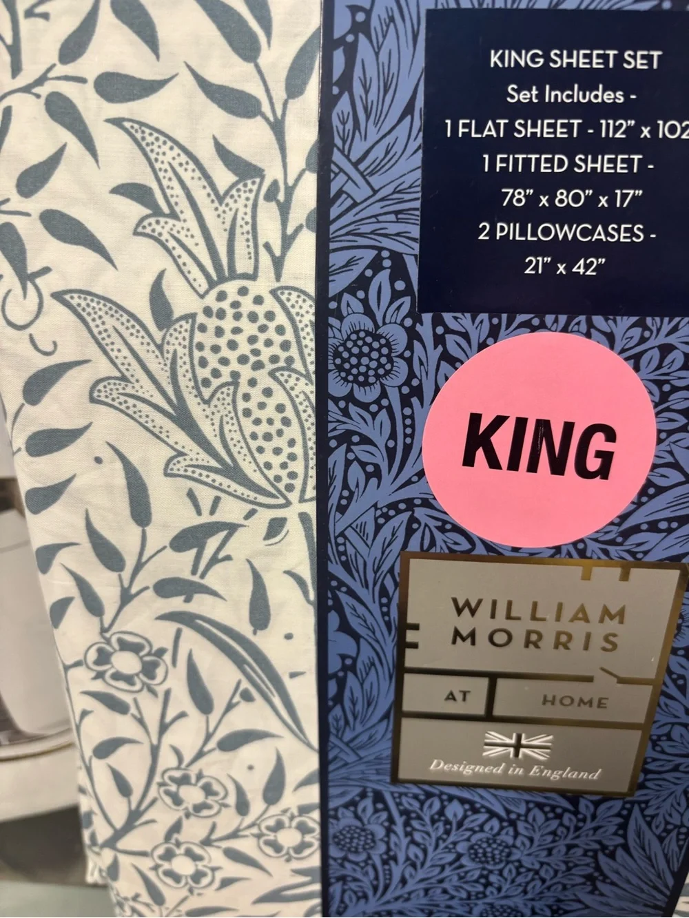 4-pc William Morris King size Sheet Set - Blue floral new with tags